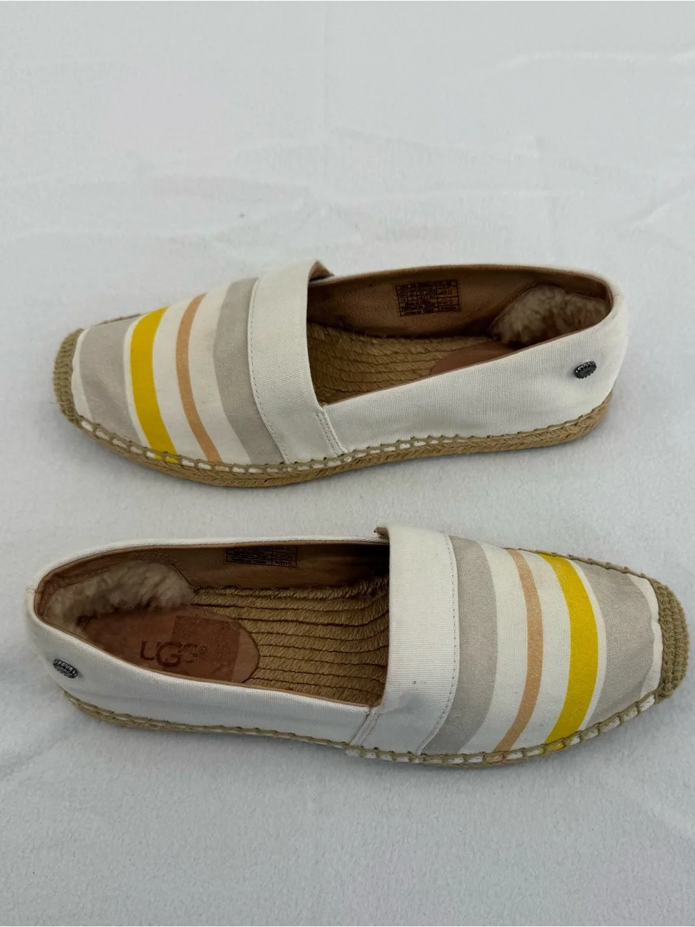 UGG Women’s Espadrille Slip-Ons in Cream with Yellow and Tan Stripes Size 7.5